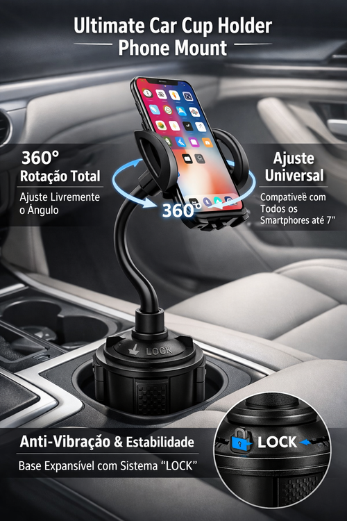 Universal Car Cup Holder Phone Mount – Adjustable, Secure & 360° Rotating