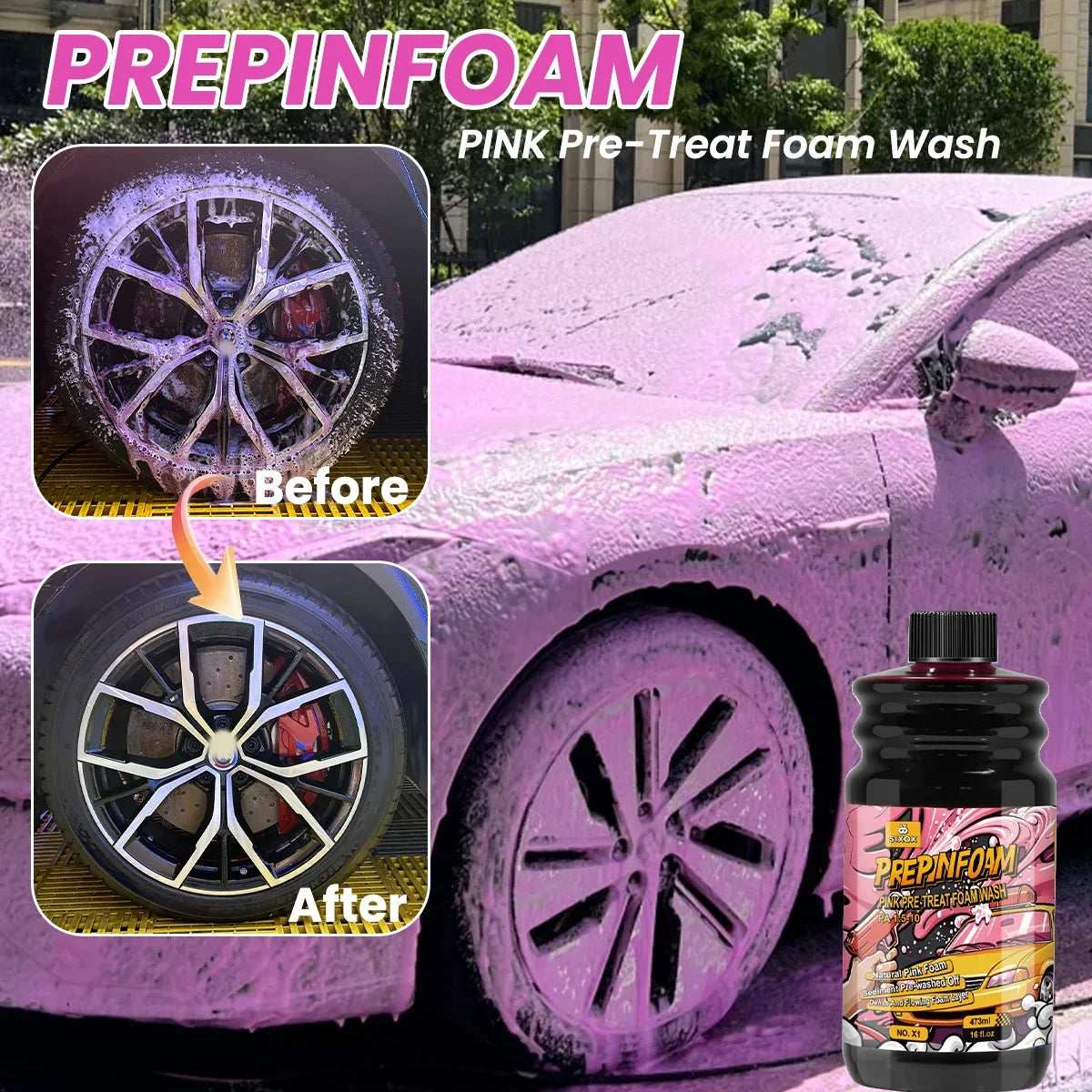 Pink High‑Foam Car Cleaning Shampoo
